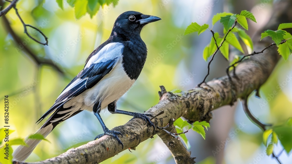 A young magpie perched on a tree A young magpie perched on a tree