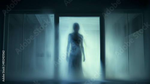 Wallpaper Mural Enigmatic Figure Illustration Standing at the Edge of a Misty Forest Portal Torontodigital.ca