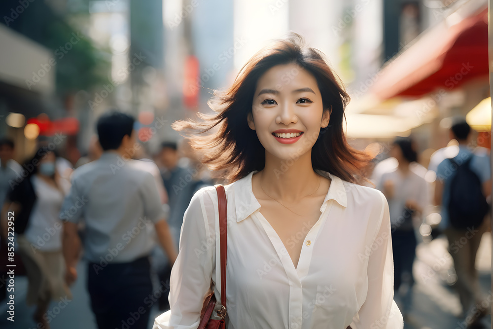 A woman is walking down a street with a red umbrella A woman is walking down a street with a red umbrella