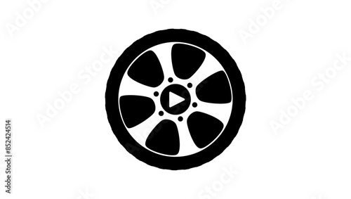 car video emblem, video player like Car wheel, black isolated silhouette