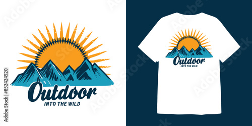 outdoor illustration with text Into the Wild for t shirt design