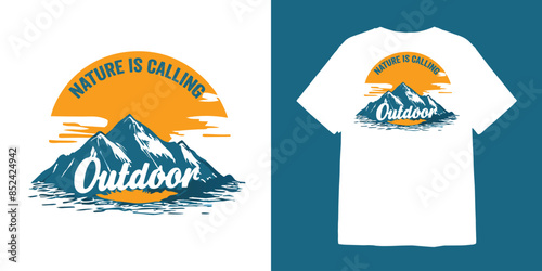 outdoor illustration with text Nature is Calling for t shirt design