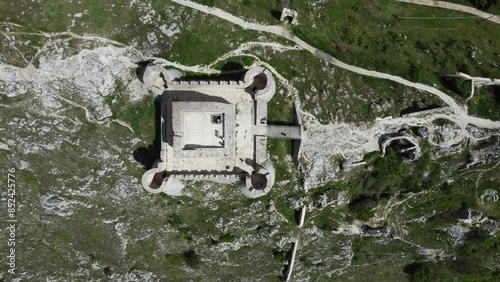 4K drone footage of Rocca Calascio which is a mountaintop fortress or rocca in the municipality of Calascio, in the Province of L'Aquila, Abruzzo