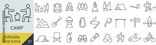 線の編集ができるキャンプのアイコンセット（アウトライン化していない）