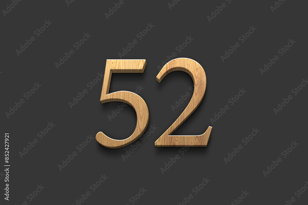 3D wooden logo of number 52 on dark grey background. 3D wooden logo of number 52 on dark grey background.