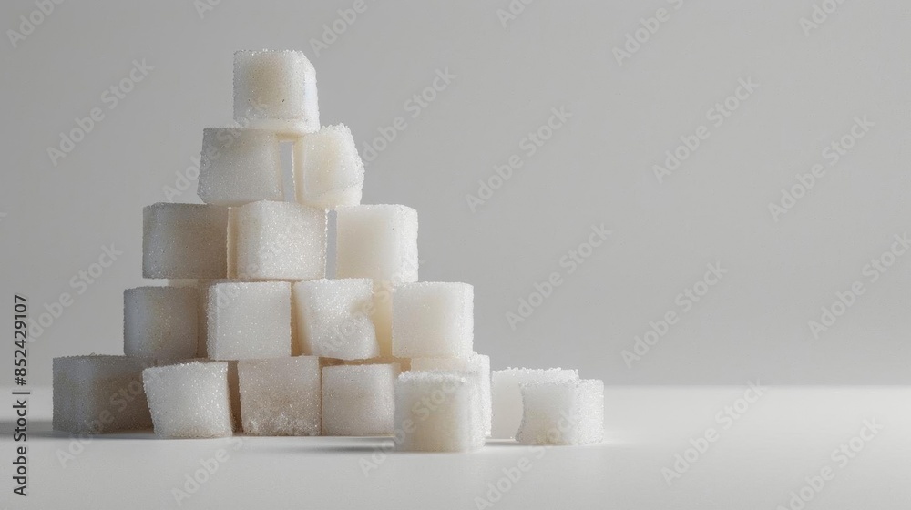 A pyramid of sugar cubes on a white background. A pyramid of sugar cubes on a white background.
