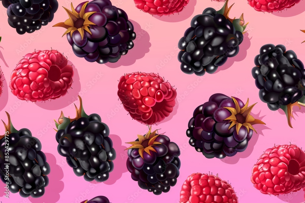 Juicy summer berries pattern on pink background Juicy summer berries pattern on pink background