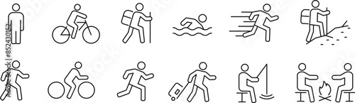 ベクターでモノクロの人物の線画ピクトグラムセット