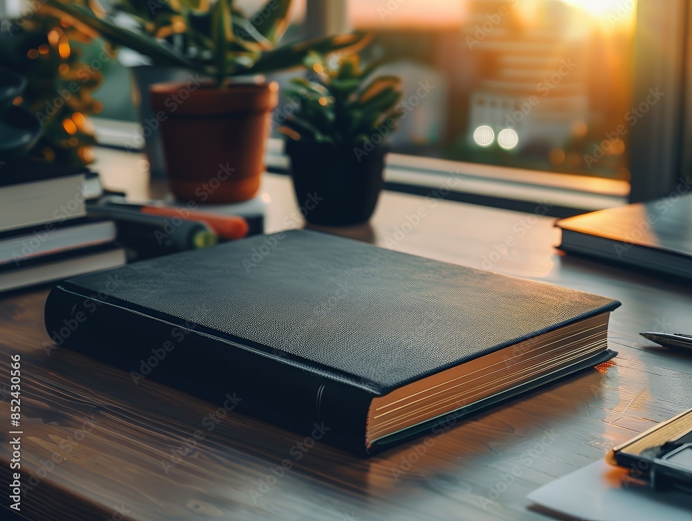 Black book on the desk in home office Black book on the desk in home office