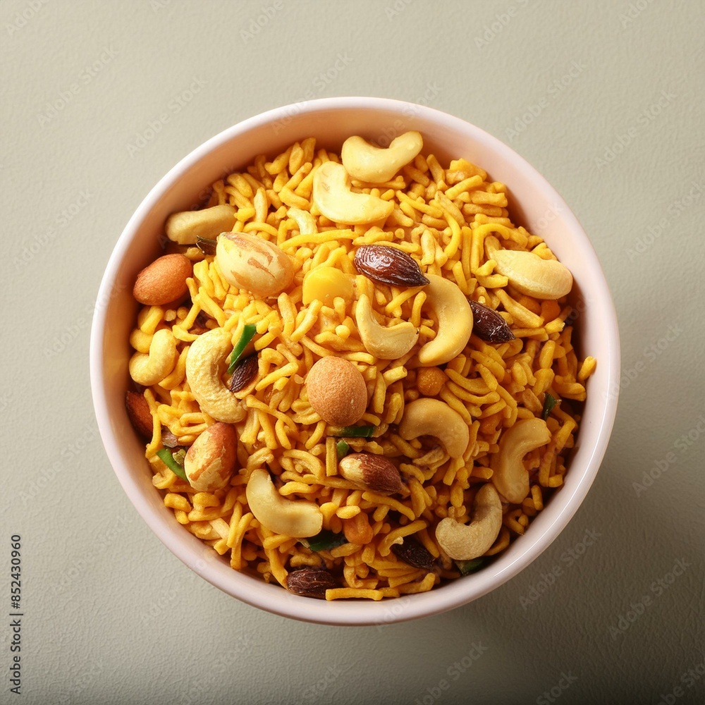 Indian street food mixture namkeen in bowl Indian street food mixture namkeen in bowl
