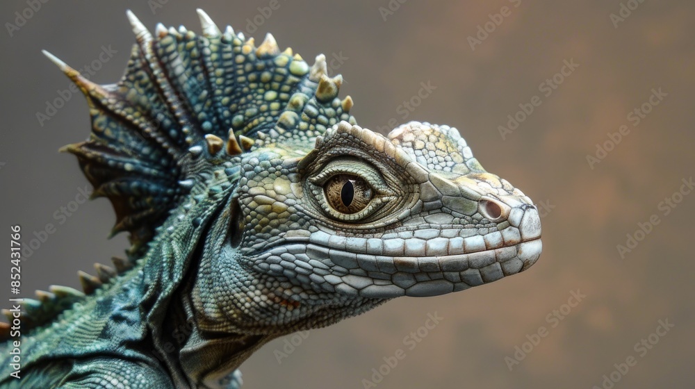 Fototapeta premium Hernandez s Helmeted Basilisk on a Light Background