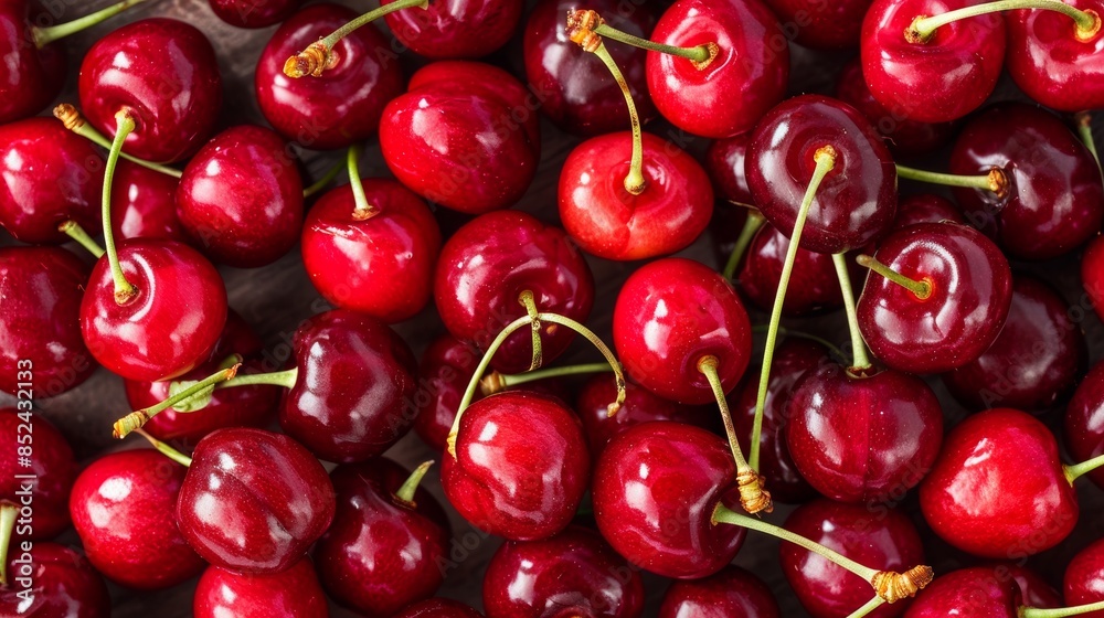 Fresh red cherries background with vibrant colors Fresh red cherries background with vibrant colors