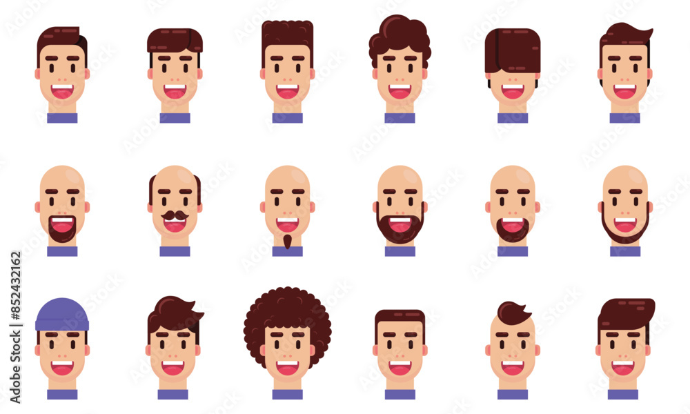 Set of persons, avatars, people heads of man geometric flat illustration Set of persons, avatars, people heads of man geometric flat illustration