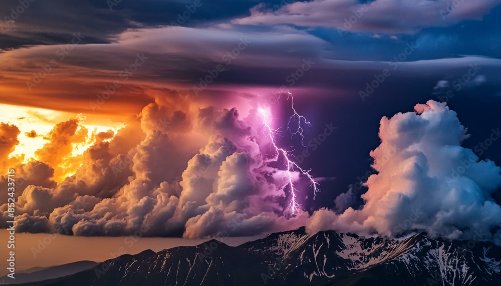 Fototapeta premium Abstract colorful dramatic clouds with thunder