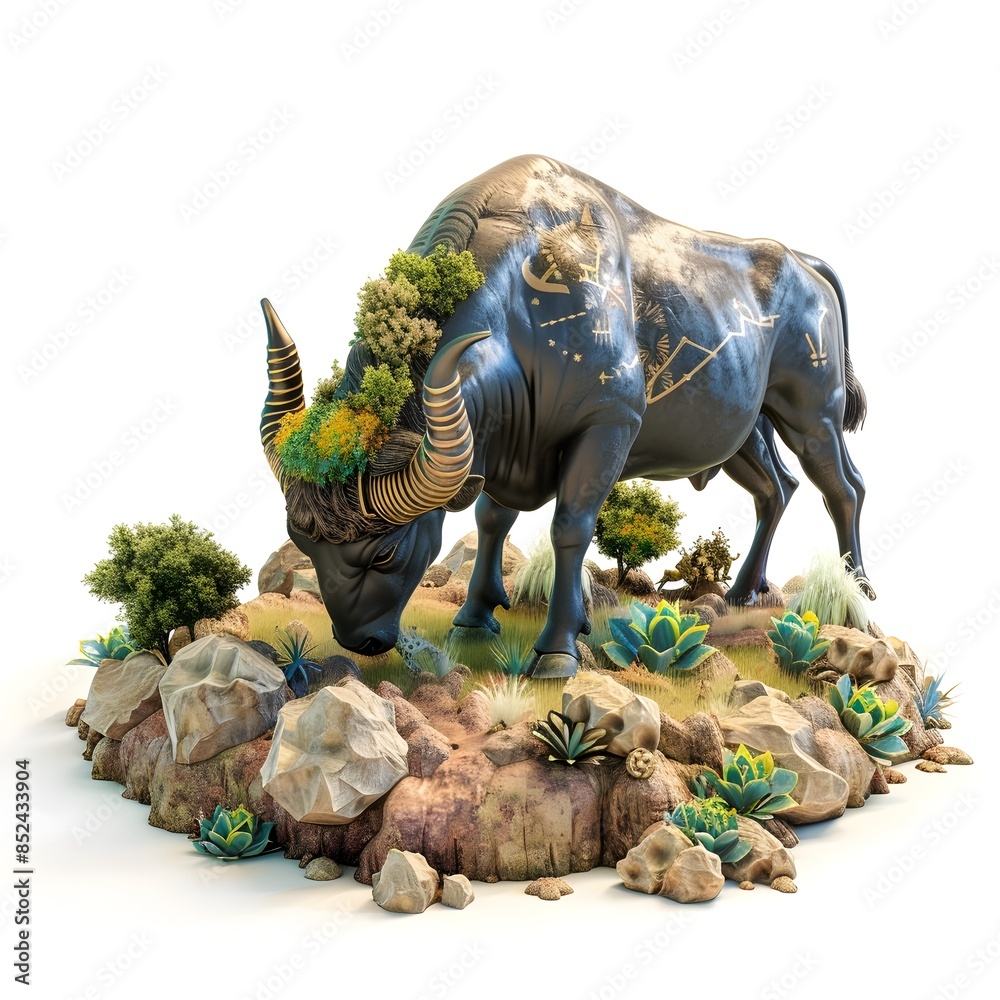 Fototapeta premium Majestic Rhinoceros in Lush Savannah Landscape
