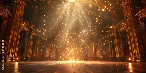 Golden Hallway with Festive Lights