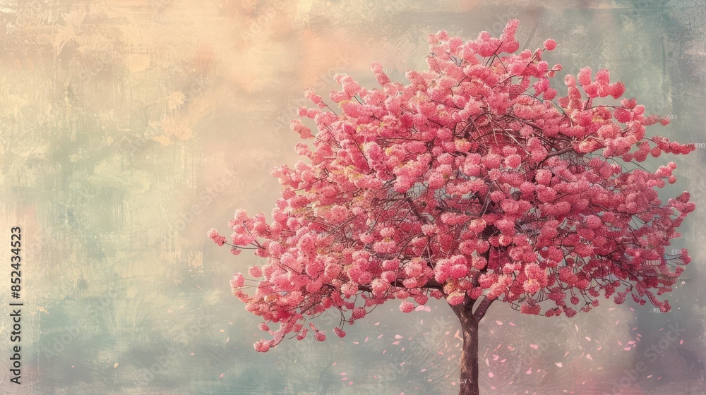 Fototapeta premium Blooming cherry blossom tree, tranquil garden