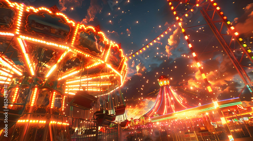 Amusement Park Carousel Lights at Night Illustration