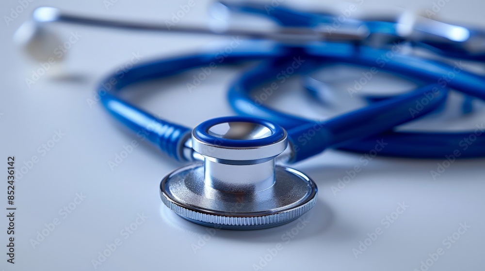 Close-up of a Blue Stethoscope on a White Background Close-up of a Blue Stethoscope on a White Background