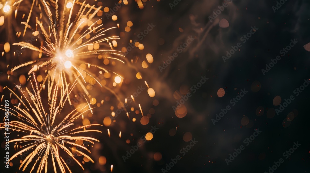 Fototapeta premium Fireworks Border on Black Background