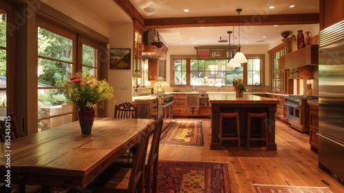 06060621 160 A house with a brightly lit kitchen, welcoming guests and creating a warm and inviting atmosphere. --ar 16:9 Job ID: 3ba4ead6-71ef-4884-9bfd-ac9effd83fce