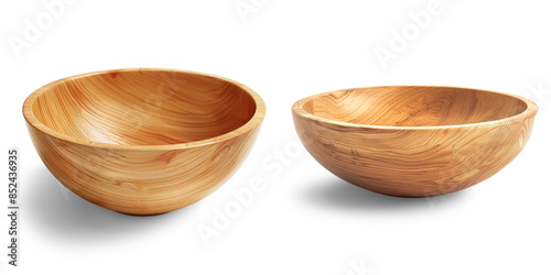 A set of wooden bowls isolated on a transparent background.