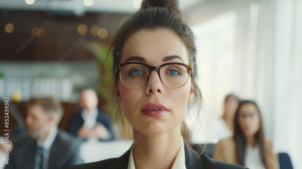 Businesswoman presenting a new business strategy to the board. Businesswoman presenting a new business strategy to the board.