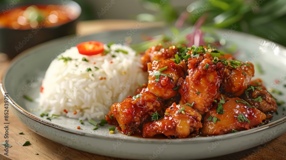 Spicy Chicken with Rice and Green Onions
