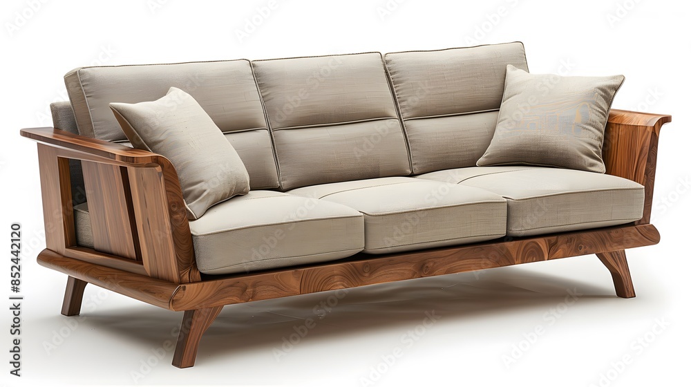 Obraz premium Product photography of a sofa made of the finest wood featuring luxurious upholstery and elegant design for sophisticated living room decor