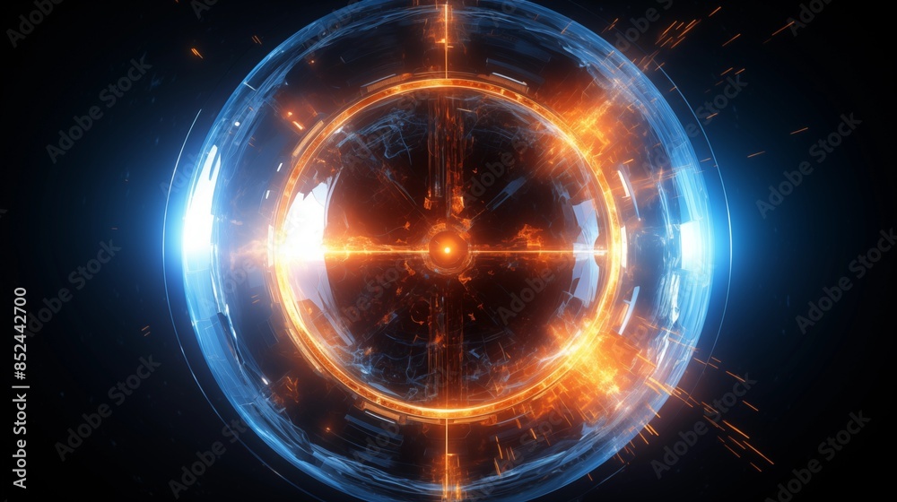 Fototapeta premium Futuristic Glowing Orb Radiating Blue and Orange Energy