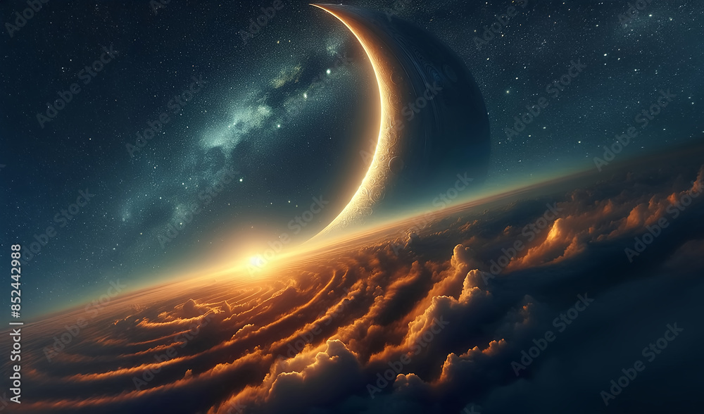 Fototapeta premium A crescent moon in the night sky