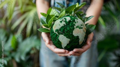Person Holding a Green Globe with World Map Illustration