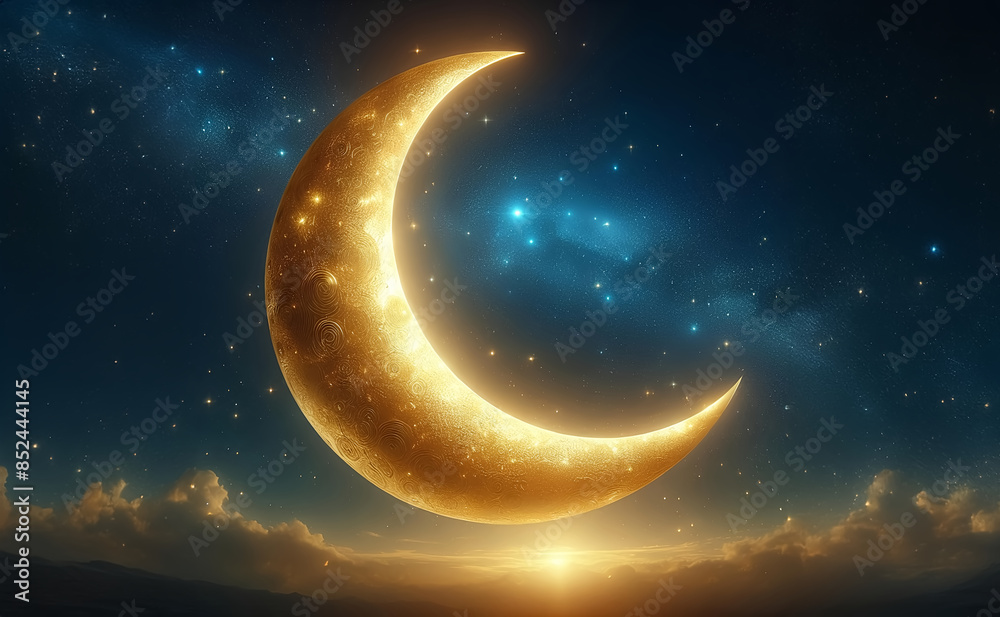A crescent moon in the night sky A crescent moon in the night sky