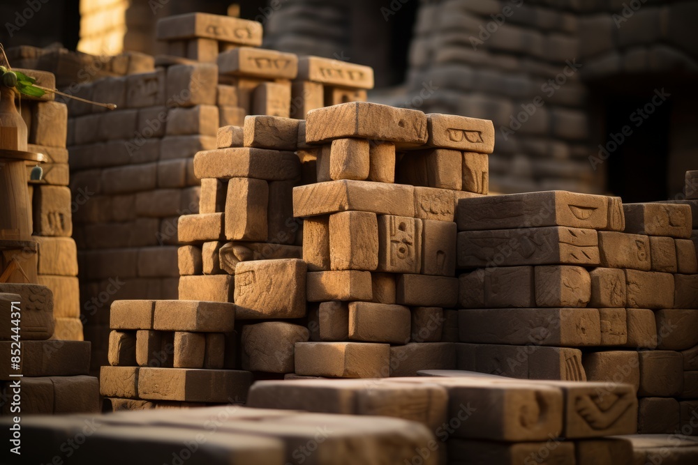 Obraz premium a pile of clay bricks sitting on top of each other