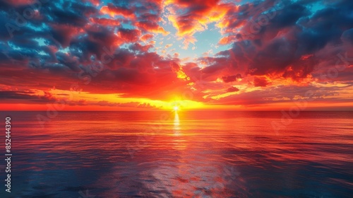 Fiery Sunset Over a Calm Sea © ikhsanhidayat