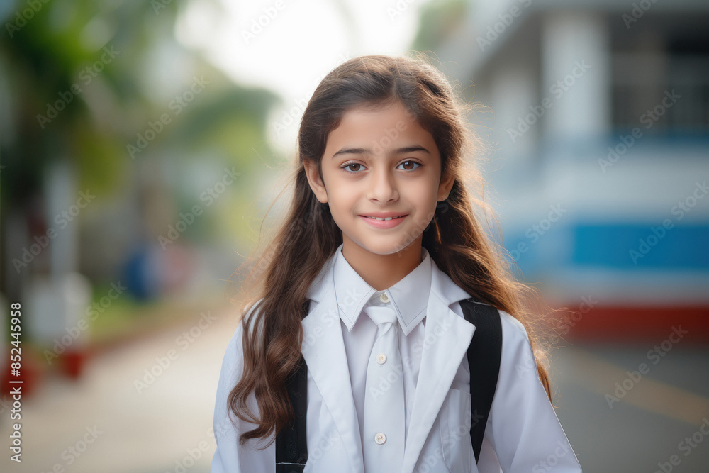 indian little schoolgirl with schoolbag indian little schoolgirl with schoolbag