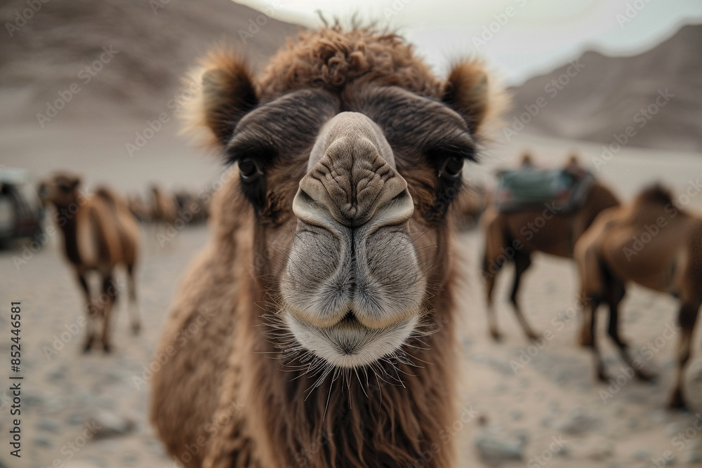 Obraz premium A detailed image of a camel's face - Generative AI