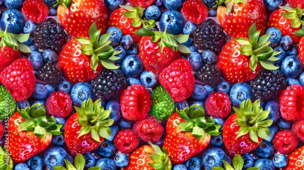Fototapeta premium Vibrant assortment of fresh berries top view