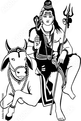 A Hindu god Lord Shiva sits on Nandi and gives blessings to all vector design
