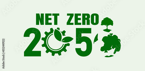 Net zero greenhouse gas emissions by 2050, carbon neutral, net zero greenhouse gas emissions target, long-term climate neutral strategy, vector illustration
