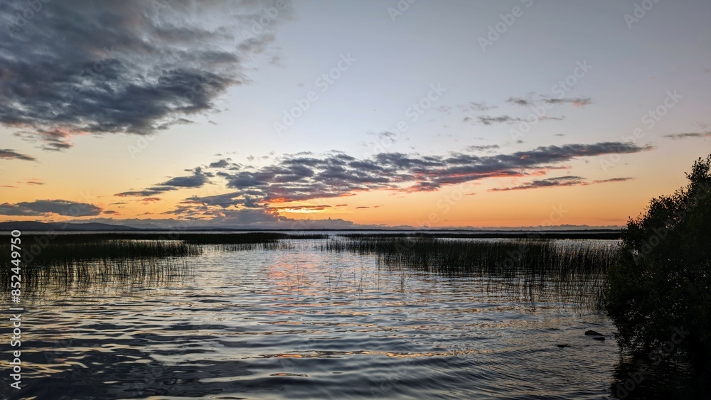 Beautiful lakeside sunset scenery, Corrib lake at Galway, Ireland
