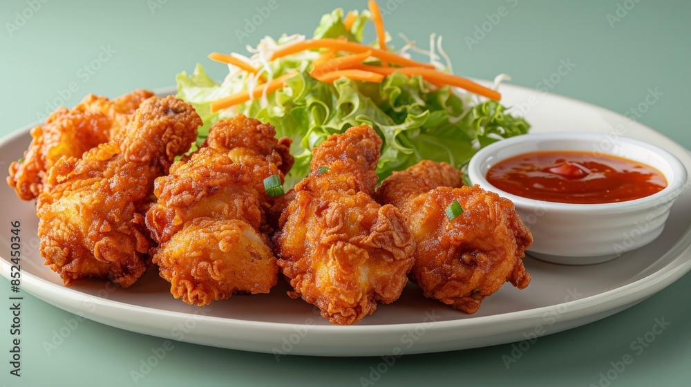 Crispy Fried Chicken Wings with Salad and Sauce Crispy Fried Chicken Wings with Salad and Sauce