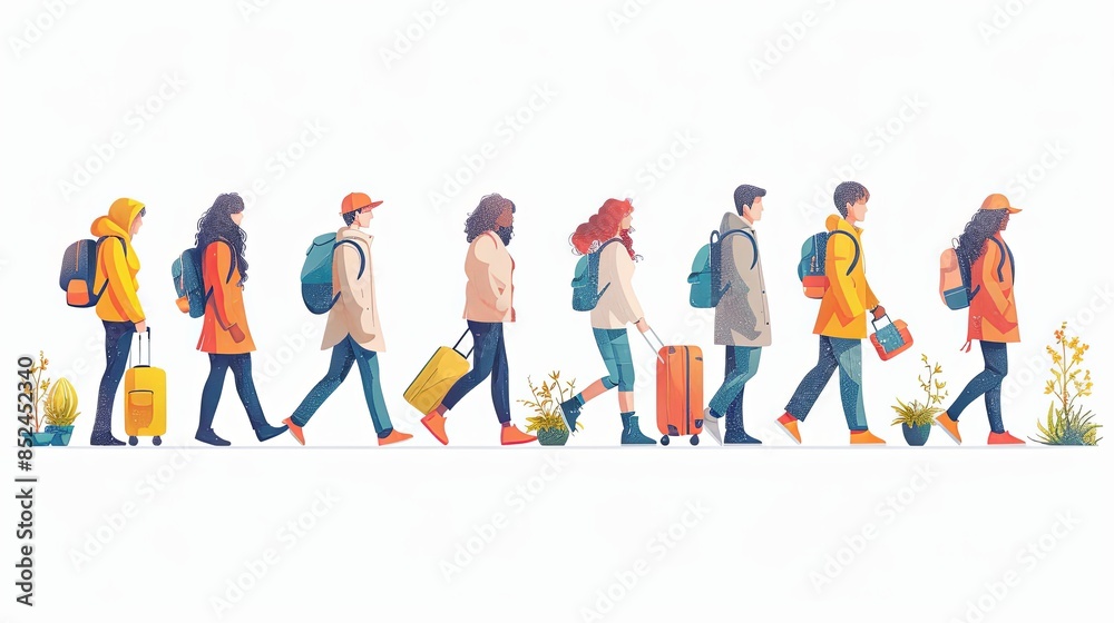 Set of tourists and travelers and airport illustrations, flat vector illustration of tourists dragging luggage, traveler, airport, airport management, tourist dragging luggage, suitcase Set of tourists and travelers and airport illustrations, flat vector illustration of tourists dragging luggage, traveler, airport, airport management, tourist dragging luggage, suitcase