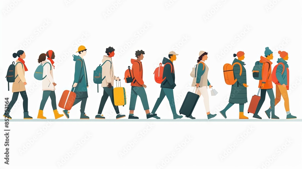 Set of tourists and travelers and airport illustrations, flat vector illustration of tourists dragging luggage, traveler, airport, airport management, tourist dragging luggage, suitcase Set of tourists and travelers and airport illustrations, flat vector illustration of tourists dragging luggage, traveler, airport, airport management, tourist dragging luggage, suitcase