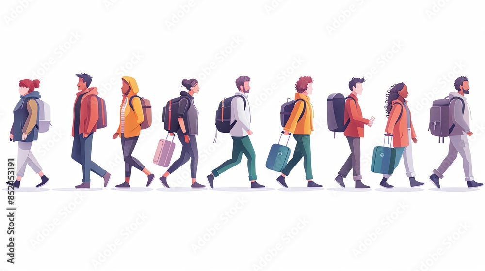Set of tourists and travelers and airport illustrations, flat vector illustration of tourists dragging luggage, traveler, airport, airport management, tourist dragging luggage, suitcase Set of tourists and travelers and airport illustrations, flat vector illustration of tourists dragging luggage, traveler, airport, airport management, tourist dragging luggage, suitcase