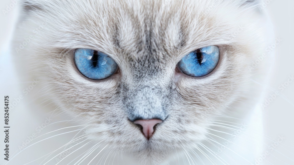 Favorite pets Humorous white British cat portrait with blue eyes on white backdrop Favorite pets Humorous white British cat portrait with blue eyes on white backdrop