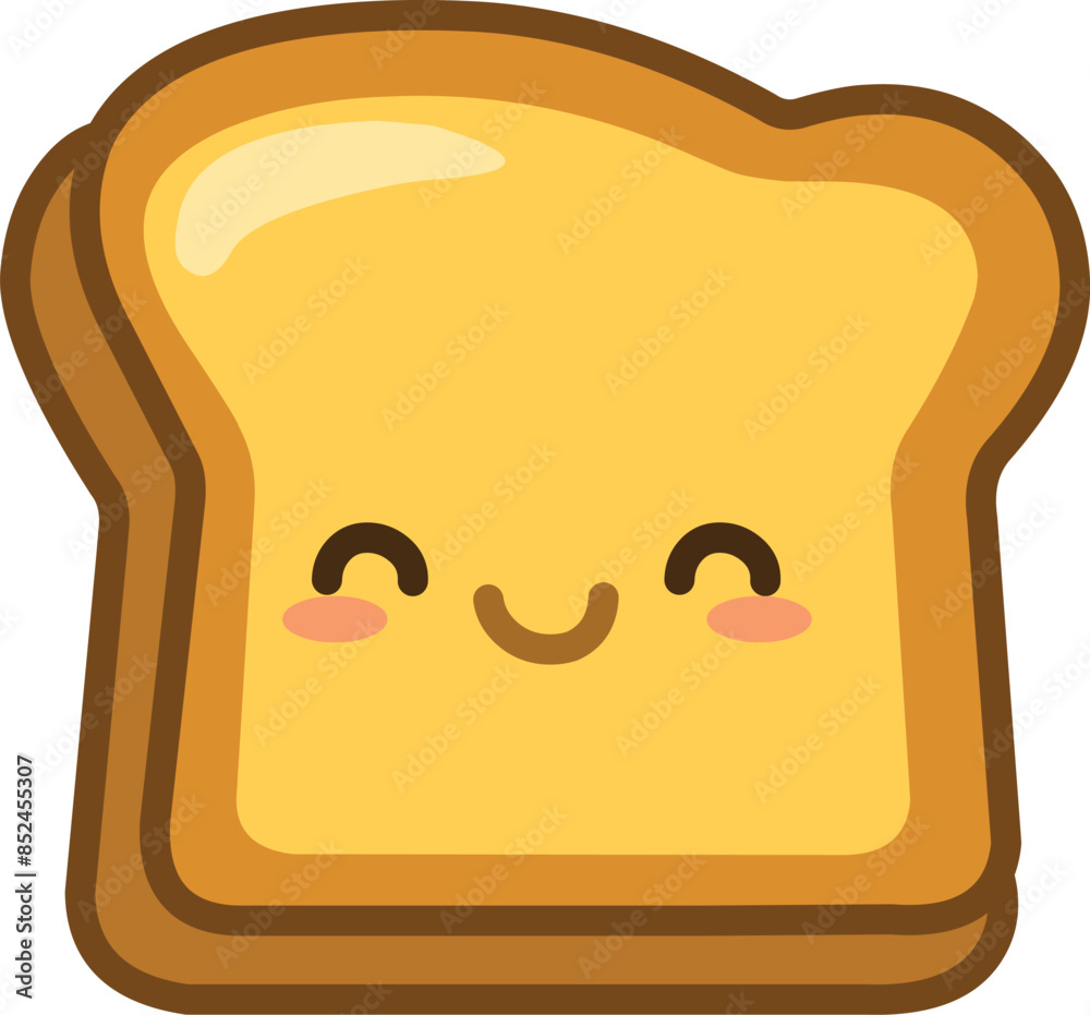 Cute smiling toast character in a kawaii style Cute smiling toast character in a kawaii style