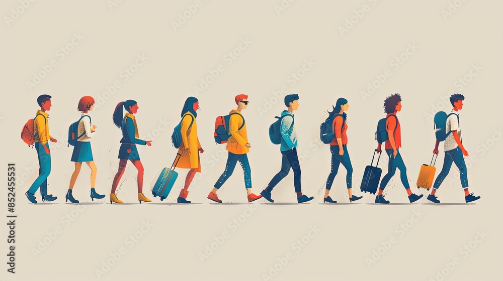 Set of tourists and travelers and airport illustrations, flat vector illustration of tourists dragging luggage, traveler, airport, airport management, tourist dragging luggage, suitcase Set of tourists and travelers and airport illustrations, flat vector illustration of tourists dragging luggage, traveler, airport, airport management, tourist dragging luggage, suitcase