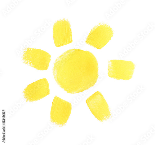 Child's painting of sun on white background