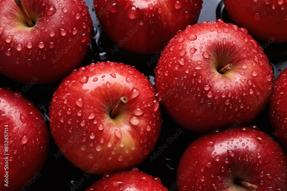 close up of fresh apple with water drops close up of fresh apple with water drops